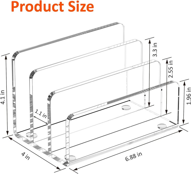 FUCDTEFC Mail Organizer Countertop, 3 Section Clear Acrylic Small File Holders Letter Organizer for Desk, Modern Filing Accessories for Document, Office, Home, School - Image 2
